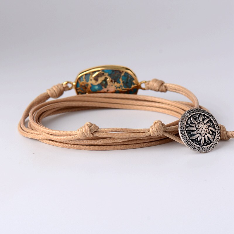 Steen Bedel Armbanden Turkoois Lange Vegan Koord Vriendschap Wrap Armband Bijoux Femme Vrouwen Sieraden