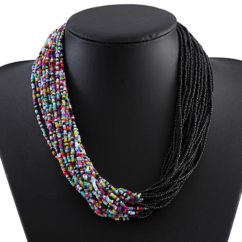 Bohemio de de estilo étnico multicapa para mujer, collar con cuentas de bloque de Color, declaración, joyería,