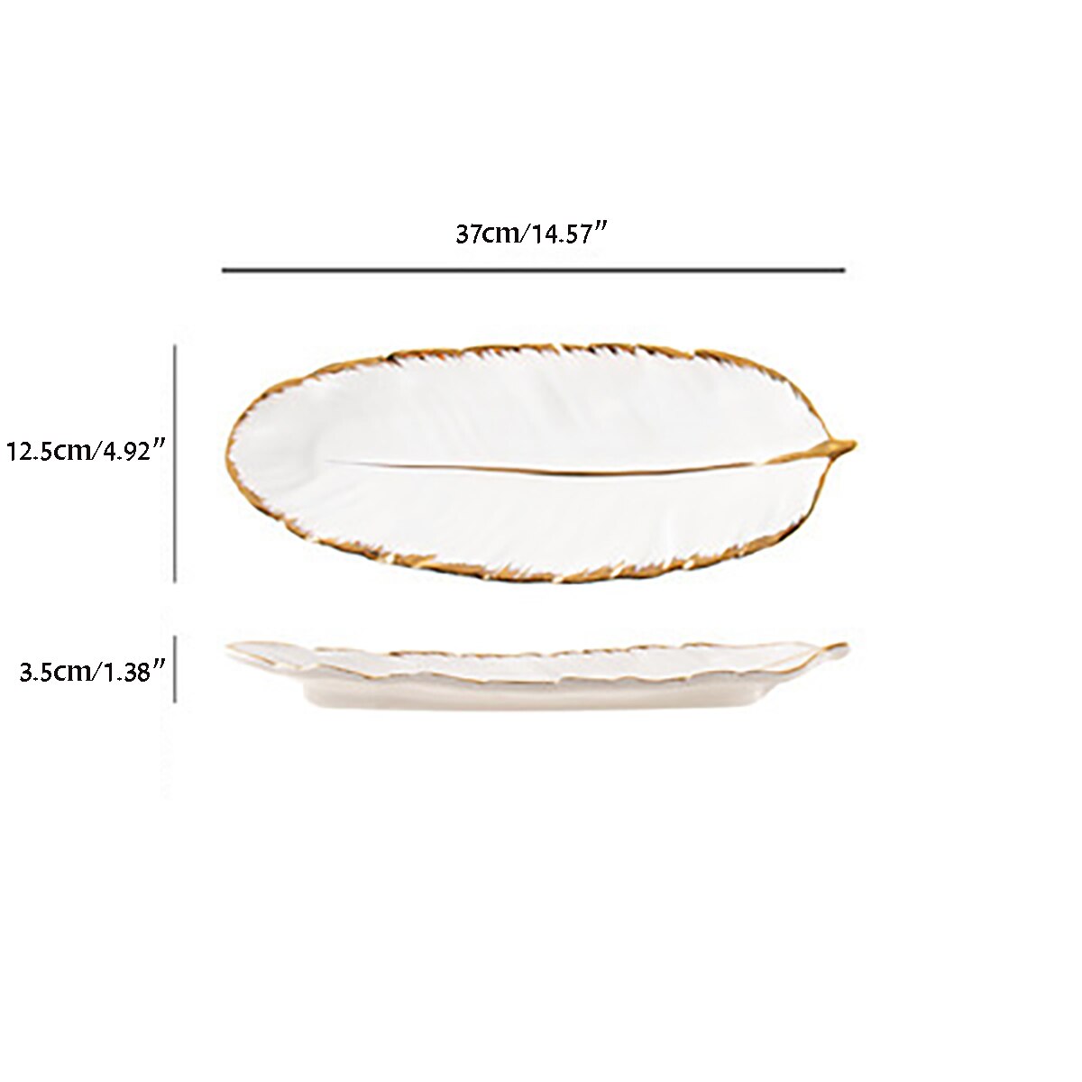Leaf Shape Ceramic Plate Gold Porcelain Fruit Dessert Jewelry Plates Dish Dinnerware Sushi Tableware Feather Storage Tray: White Gold L