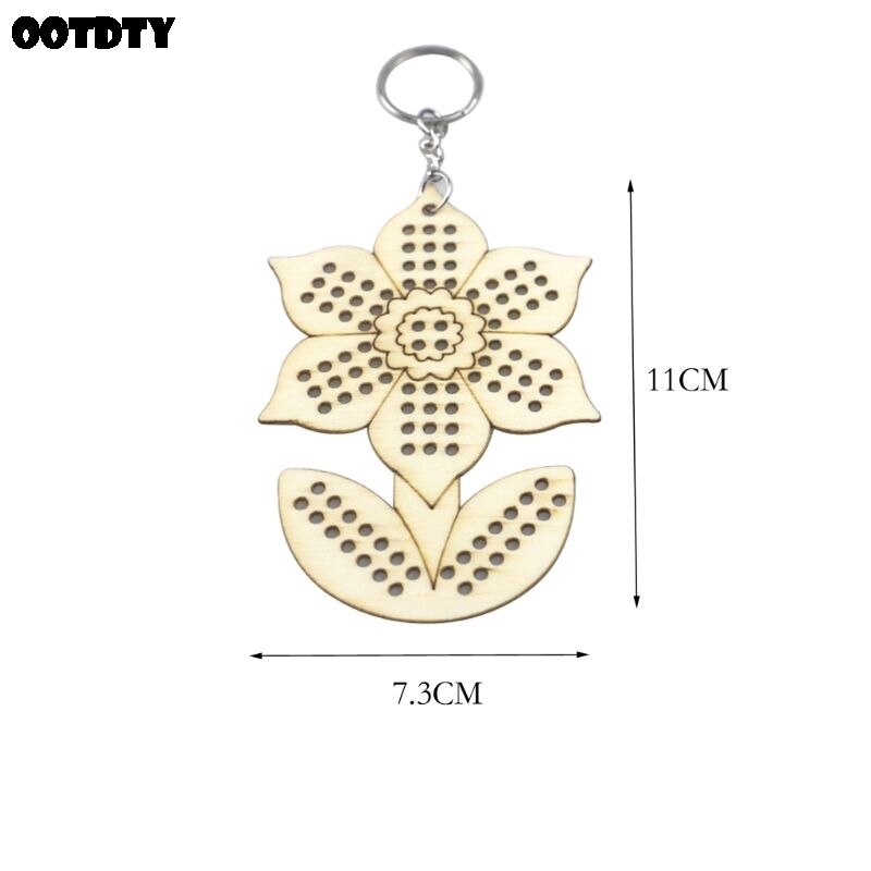 Llavero con bordado de girasol de punto de cruz de madera, anillo con hilo de lana, Kit DIY para manualidades, bolsa de ropa, decoración para niños y adultos