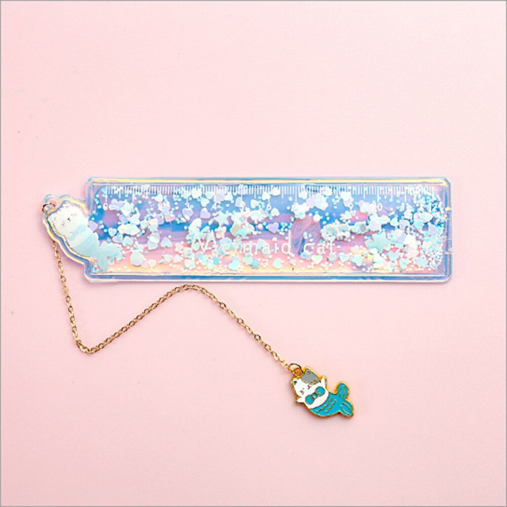 Cartoon Bookmark Drawing Ruler Cherry Flower Quicksand Plastic Ruler Measuring Straight Ruler Stationery Girl: C2