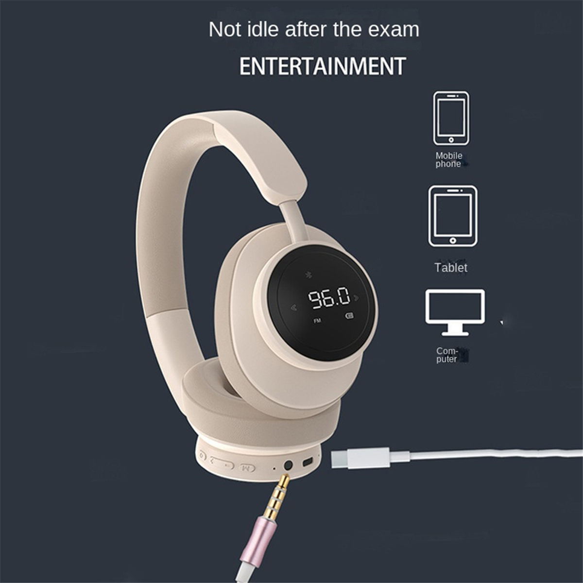 Trådlösa headset med mikrofon, vikbara över-örat-hörlurar, bluetooth 5.3, stöd för tf-kort, fm-radio, svarta