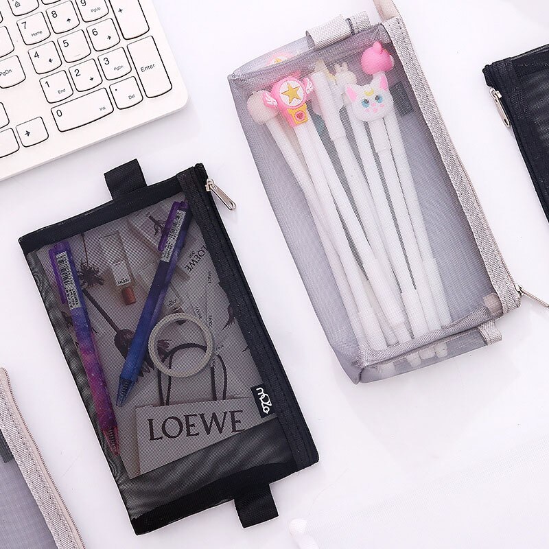 Simple Transparent Mesh Pencil Case Office Student Pencil Cases Nylon Kalem Kutusu School Supplies Pen Box Astuccio Scuola