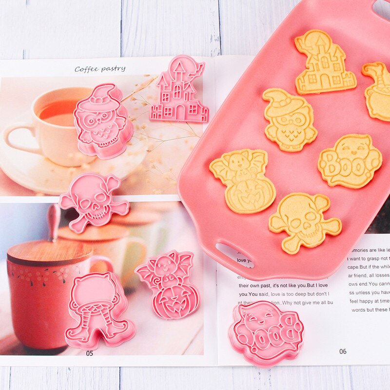 6 Stks/set Happy Halloween Bakvormen Cookie Mold Biscuit Mold Diy Cartoon Druk Bakvorm Halloween Party Cookie Gereedschap
