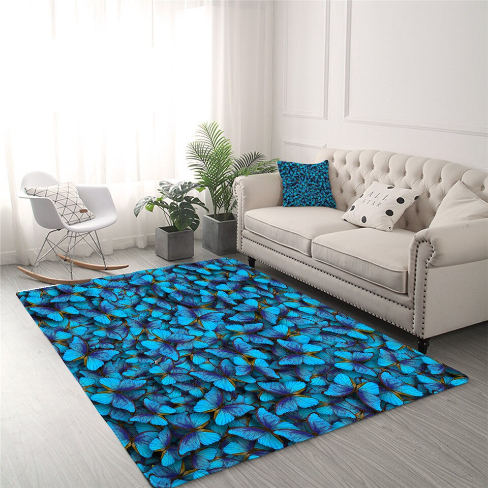 Blue Beautiful Pattern Printed Area Carpets for Living Room Dining Room Bedroom main image 1