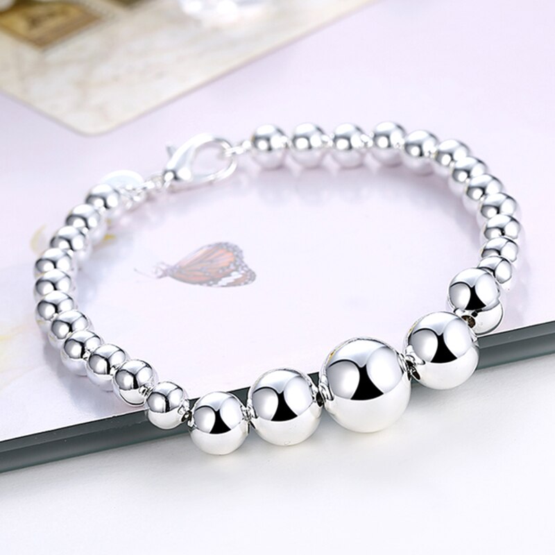 925 Silver Jewelry Sets Women Big&amp;Small Bead Bracelets Necklaces Chains