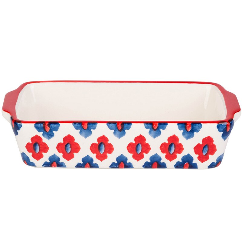 European double-eared baking pan ceramic baking rice bowl household rectangular plate western food plate wy121705