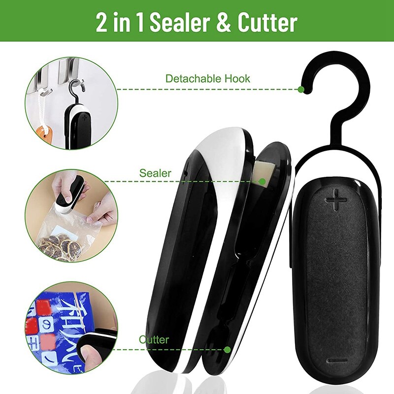 Mini Zak Sealer, 2 In 1 Warmte Sealer En Cutter Met Haak, Draagbare Voedsel Sealer, handheld Bag Sealer Voor Keuken, Reizen