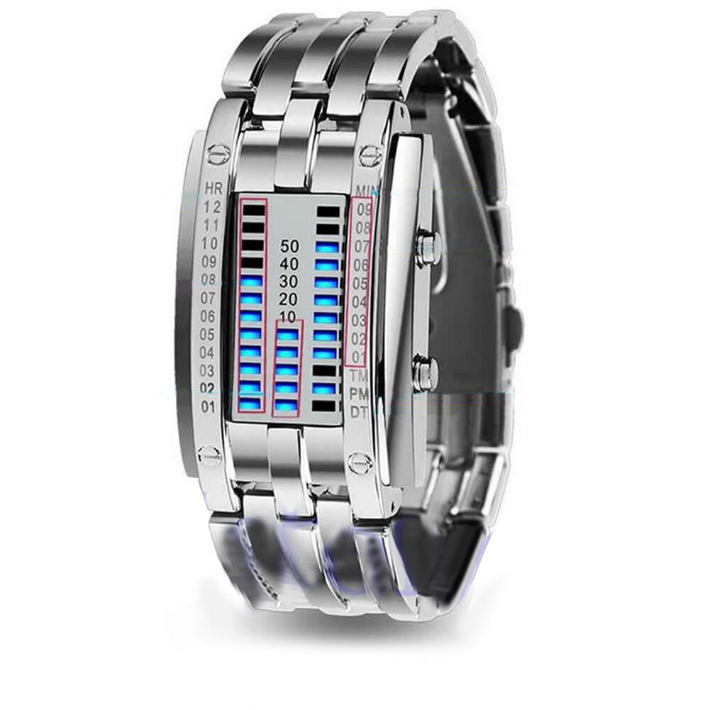 Mode Paar Horloge Mannen Vrouwen Creatieve Rvs Klok LED Datum Armband Binaire Horloge