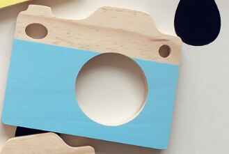 Söta träkamera leksaker dekor barn inredning trä prydnad barn pedagogisk säker naturlig leksak fotografering prop bäst: Blå