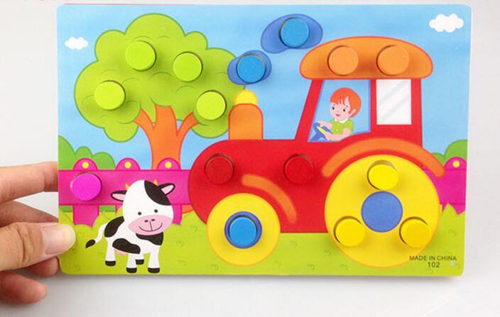 Planche de puzzle Tangram en bois pour enfants, pour enfants, éducation précoce, dessin animé, maison en bois, animaux, jeu, jouets: farm