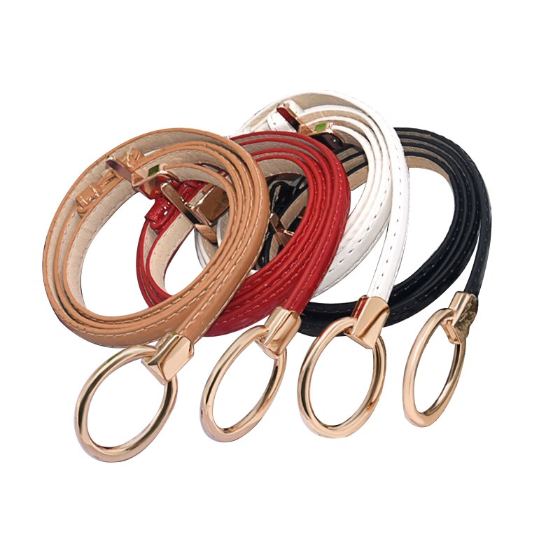 Cinturones finos con hebilla dorada para mujer, cinturón ajustable de cuero PU para vestido, centure femenino