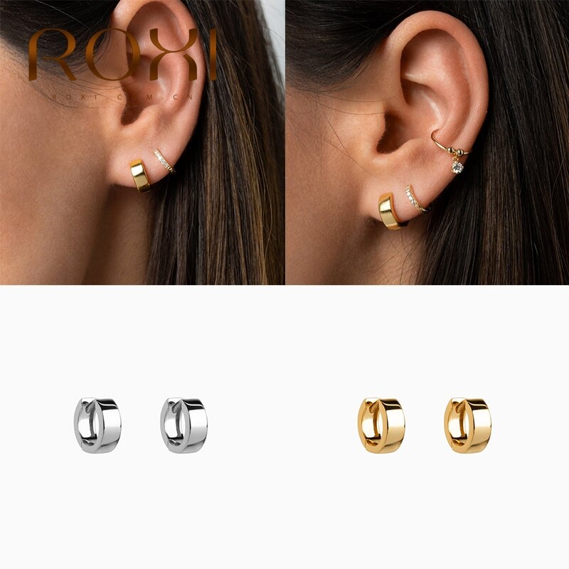 ROXI-Pendientes de aro de Plata de Ley 925 para mujer, aretes brillantes, joyería Punk