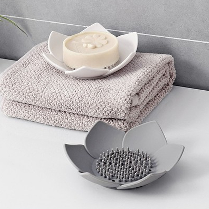 Silicone Kitchen Soap Drain Tray Lotus Shape Soap Holder Bathroom Soap Drain Storage Dish