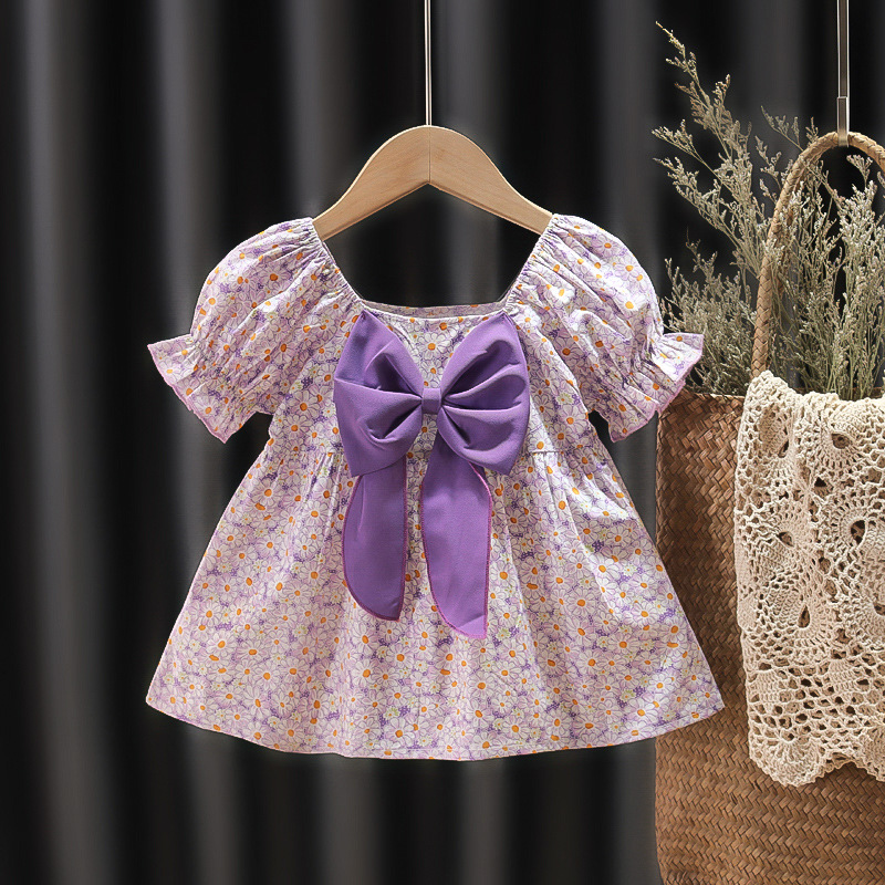 Meisjes Jurk Zomer 2022 Kinderen Rok Mode Schattige Baby Meisje Korte Mouwen Backless Prinses Jurk Meisje Kleding