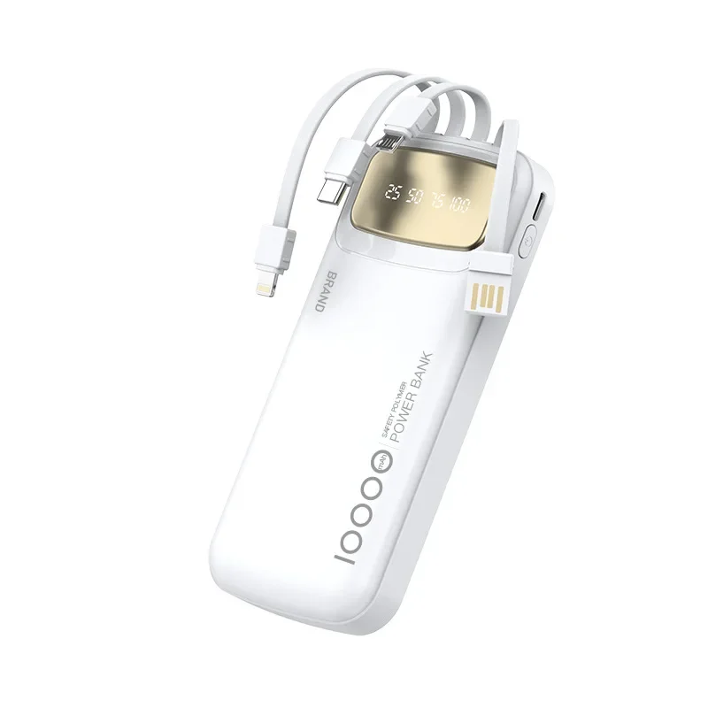 CCC Certified 10000mAh 20000mAh Power Bank Built in Type C Cable Ultra Thin Digital Display Portable External Battery Powerbank: Silver / 10000mAh