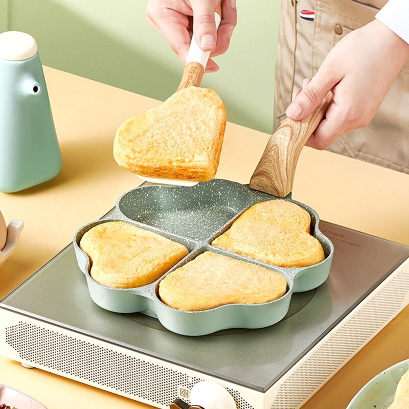 Thickened Omelet Pan DIY 4 Hole Heart-Shaped Kitchen Tool Cooking Durable Nonstick Eggs Frying Pan Crepe Pan