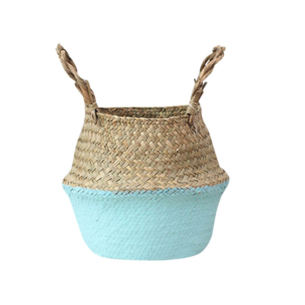 Handmade Seagrass Wicker Basket Plant Fiber Fabric Baskets Woven Basket Folding Basket Storage For Potted Plants Baskets #4: Blue