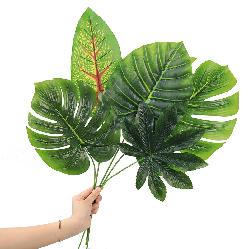 Artificial Monstera Plants 2Pcs Plastic Palm Tree Leaves Home Garden Decoration Accessories Photography Decorative Pot Leaf