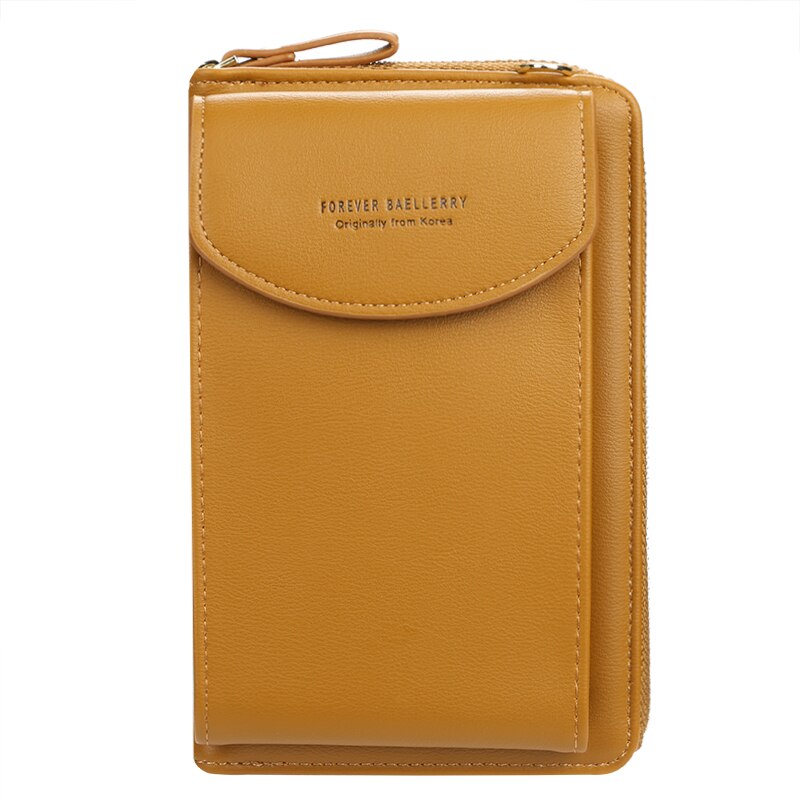 Carteira feminina para sempre baellery, carteira vertical para smartphone com zíper, bolsa de mão: Brown