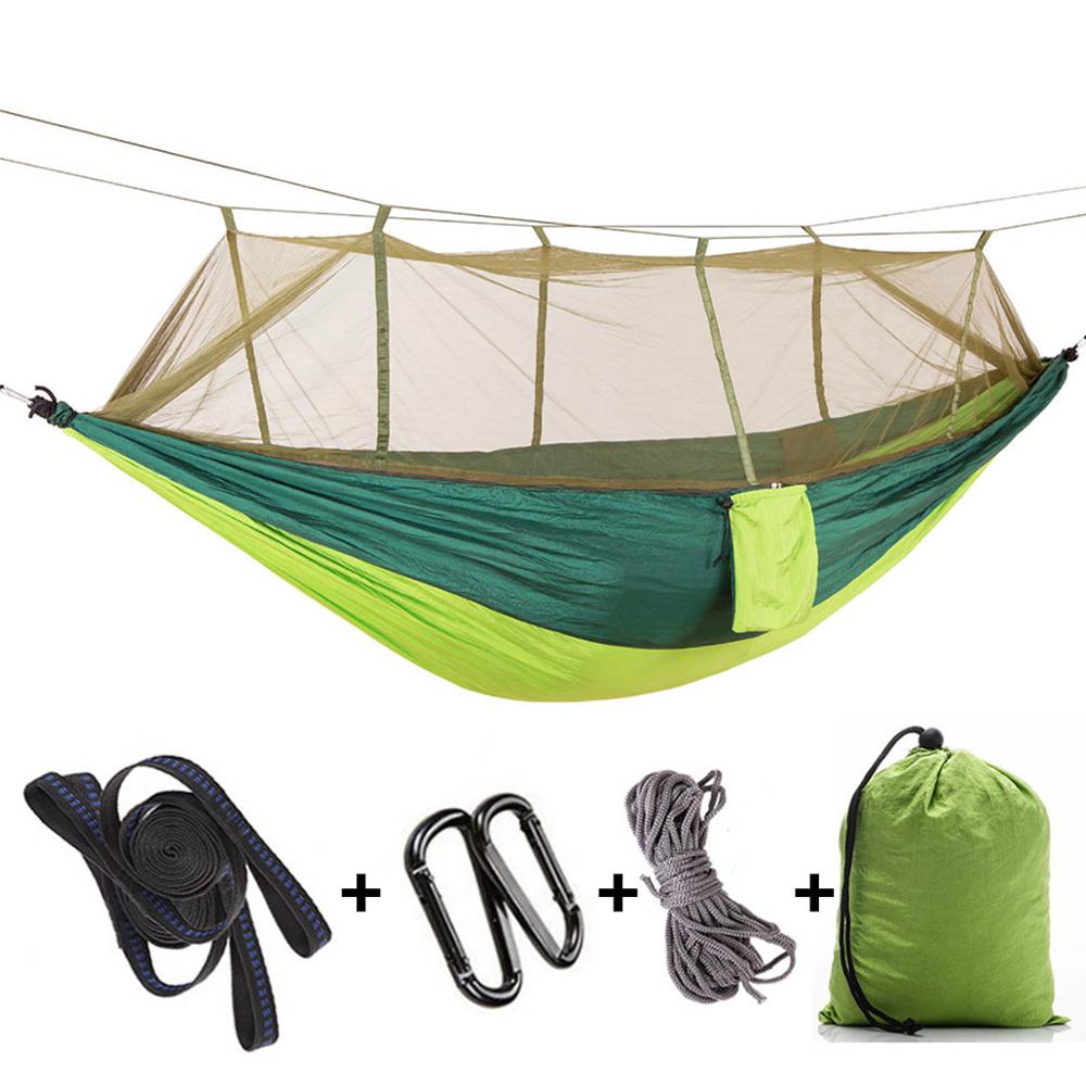 1-2 Person 260*140cm Camping Hammock Outdoor Mosquito Bug Net Portable Parachute Nylon Hammock for Sleeping Travel Hiking: dark and light green