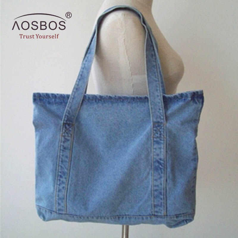 Aosbos – sacs à main en toile pour femmes, sacs à bandoulière en Denim bleu de styliste, fourre-tout de bonne , grande capacité: light blue