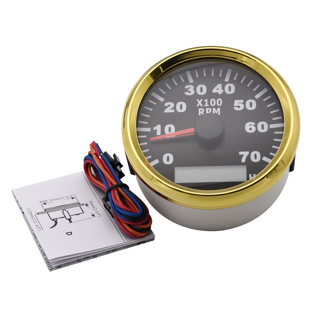 7000Rpm Tacho Gauge M18 / M16 Auto Boot Toerenteller Sensor 85Mm Toerenteller Met Urenteller Truck Auto Boot Diesel motor Goud: gauge