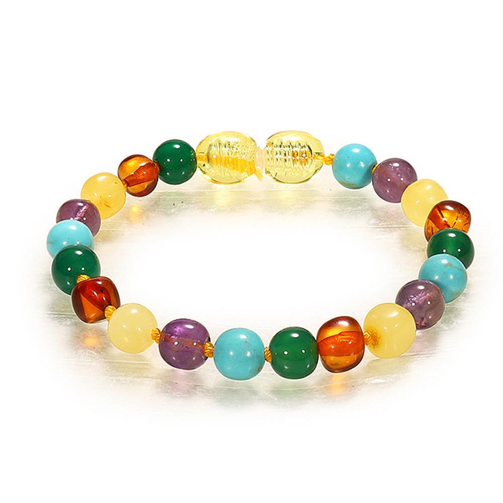 Kids Baltische Retro Kleurrijke Natural Amber Stone Kralen Armband Ketting Handgemaakte Sieraden