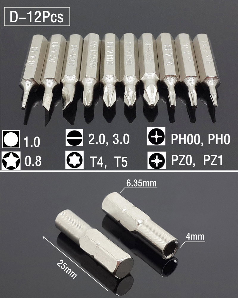 4mm adapteri uritettu phillips tarkkuuskärjet ruuvimeisseli korjaus kannettava tietokone bitti adapteri manuaalinen / sähköinen ruuvimeisseli: D 12 kpl