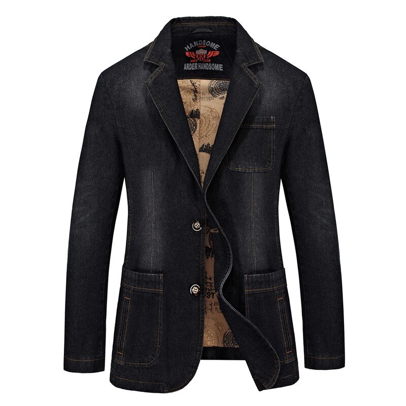 Black Denim Jacket Autumn Men Blazer Plus Size Cotton Long Sleeve Korean Solid Casual Jeans Jacket Men Truck Clothes