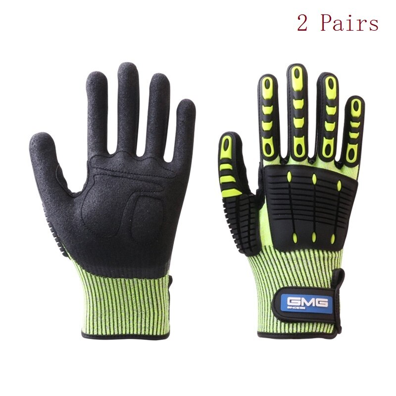 Cut Resistant Gloves Anti Impact Vibration Oil GMG TPR Safety Work Gloves Anti Cut Shock Absorbing Mechanics Impact Resistant: Yellow-2 Pairs / XXL