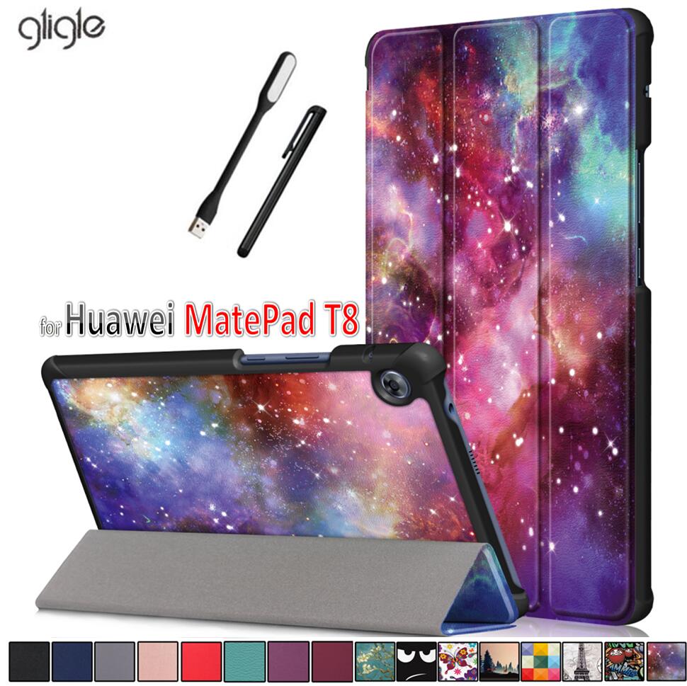 GLIGLE Case for Huawei MatePad T8 released Tablet slim print cover shell+Led+Touch pen