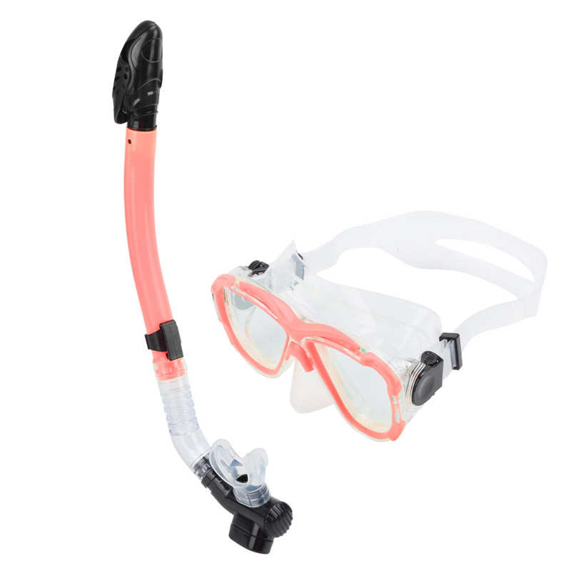 Adults Snorkel Set Anti‑Fog Diving Cover Tempered Glass Goggles w/Snorkel Tube A: Pink