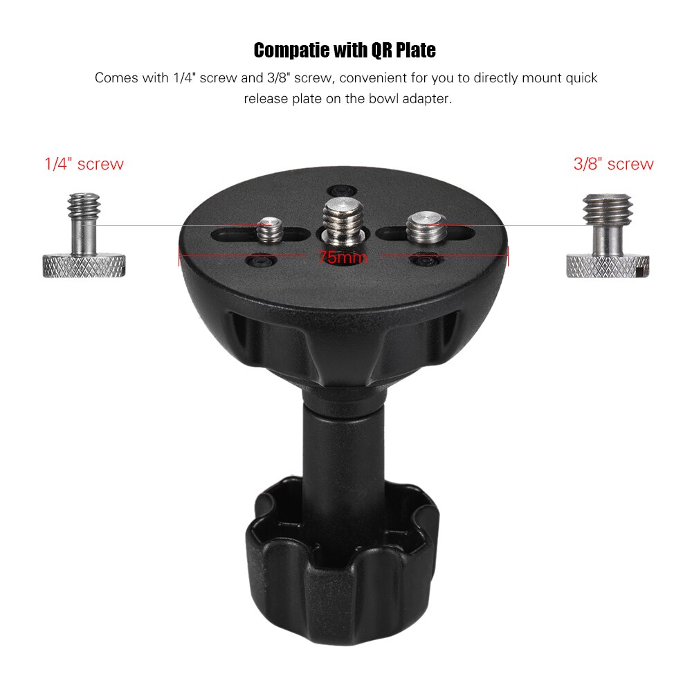 75mm 3/8&#39;&#39; Half Ball Flat to Bowl Adapter Riser Cradle Converter for Video Tripod Fluid Head Tripod DSLR Rig Camera