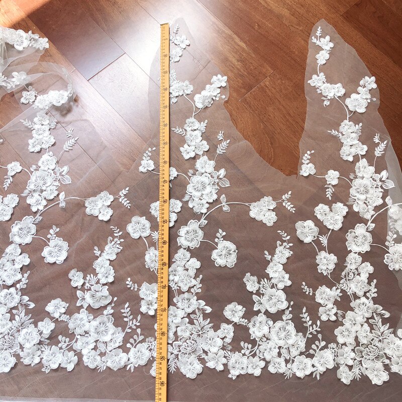 3d helmillä applikoitu pitsi kangas valkoinen hääpuku pitsitarvikkeet leveys 92cm rs1696
