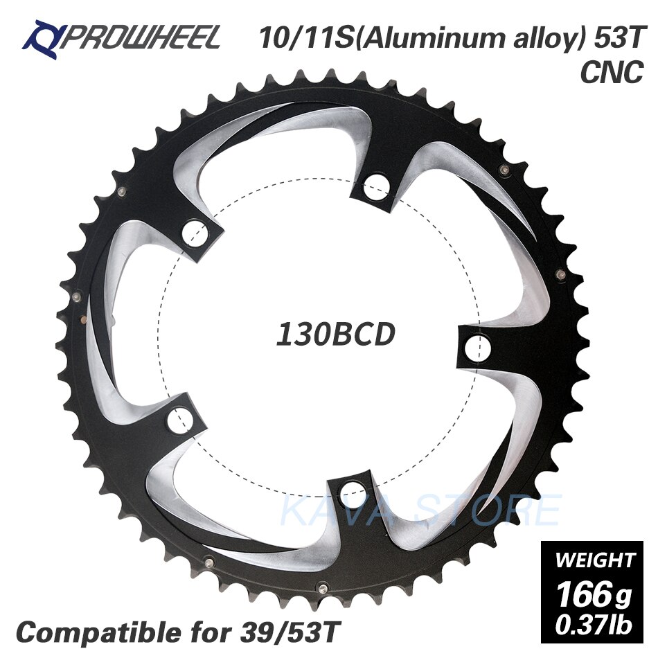 PROWHEEL route vélo plateau 110BCD 130BCD 34/39/50/53T pignon acier/alliage d'aluminium/AL-7075 CNC 8/9/10/11 vitesse chaîne: 5H 130BCD 53T AL CNC