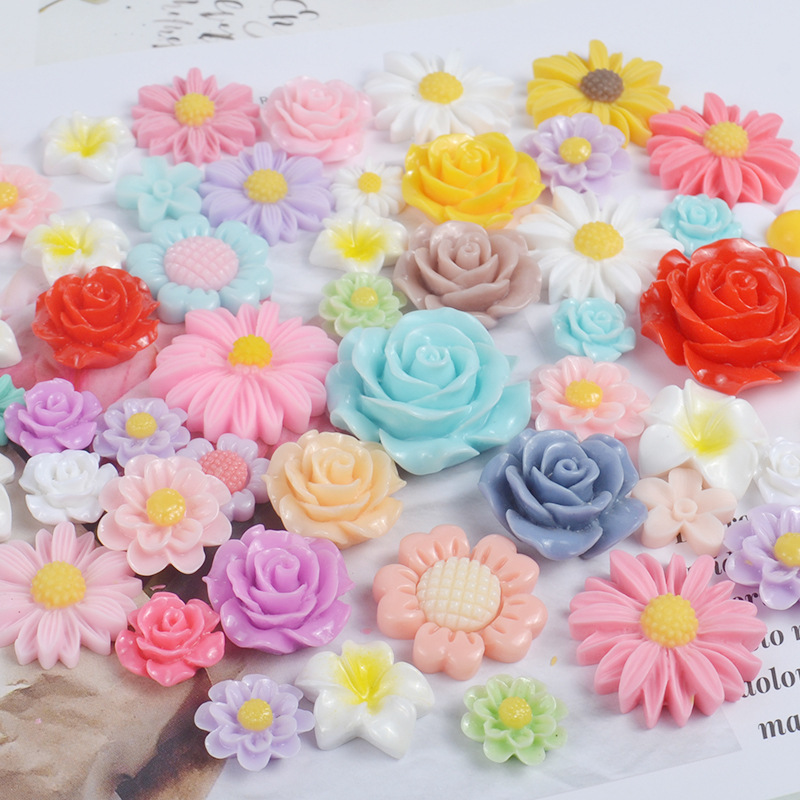 10-50 stk blandet blomst flatback plan harpiks farve diy håndværk leverer telefon shell dekor patch patch ornament ornament hår tilbehør: 20 stk