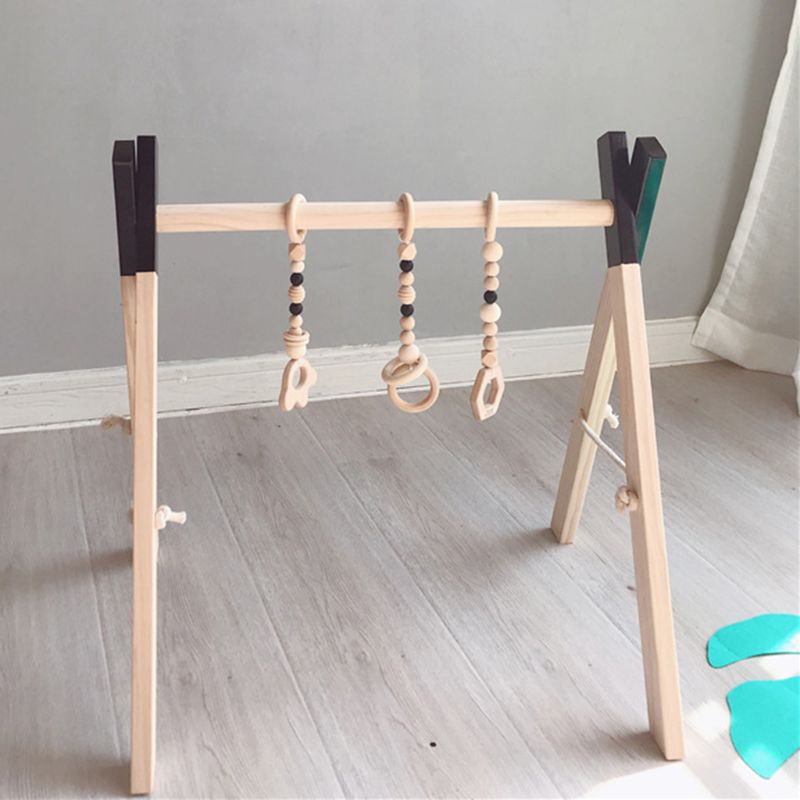 Nordic Simple Wooden Newborn Baby Fitness Rack Kids Sensory Ring-pull Toy Children Room Decorations Baby Gym Wood