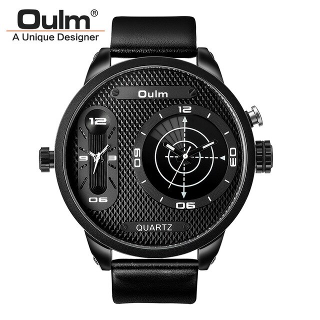 Oulm 3221B Grote Wijzerplaat Mannen Sport Horloges Luxe Mannelijke Quartz Klok Twee Tijdzone Lederen Band Horloge: WHITE
