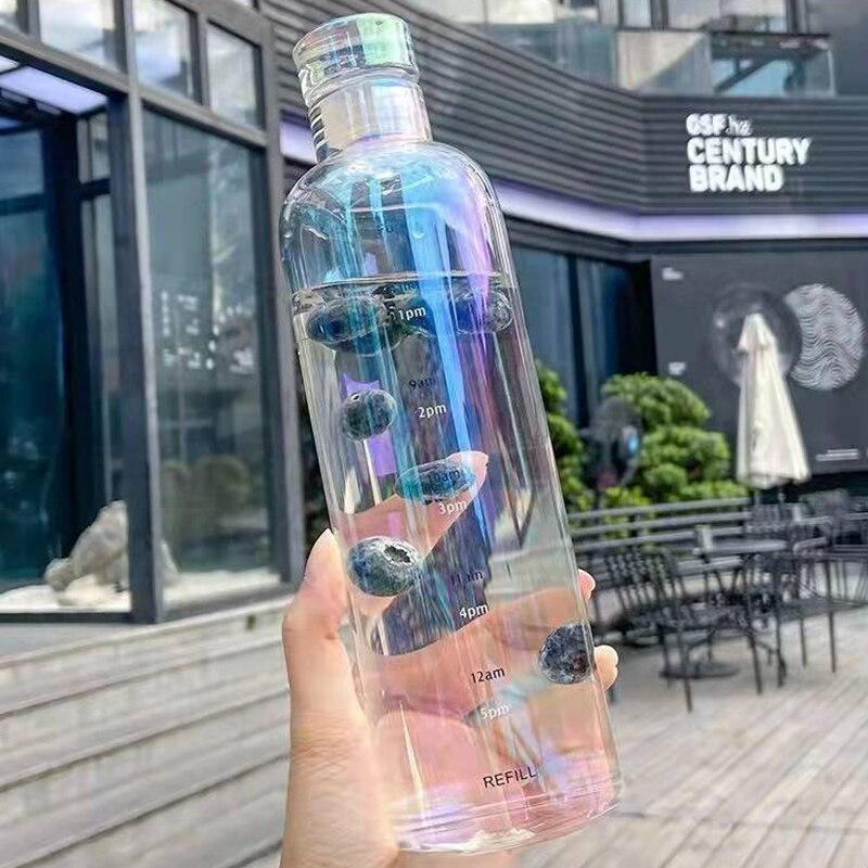 Bottiglia di vetro di grande capacità 550ml con coperchio marcatore di tempo per bevande d'acqua regalo di compleanno semplice tazza di succo di latte trasparente