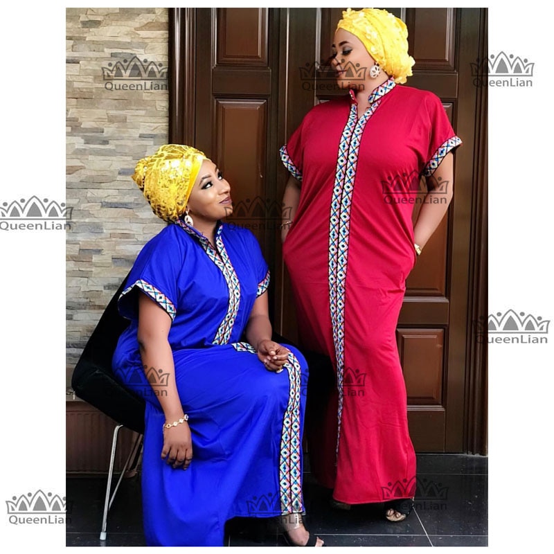 Forår traditionel afrikansk krave lang kjole bazin tøj kvinder print løs størrelse med dashiki kjole til dame  (cp06#)