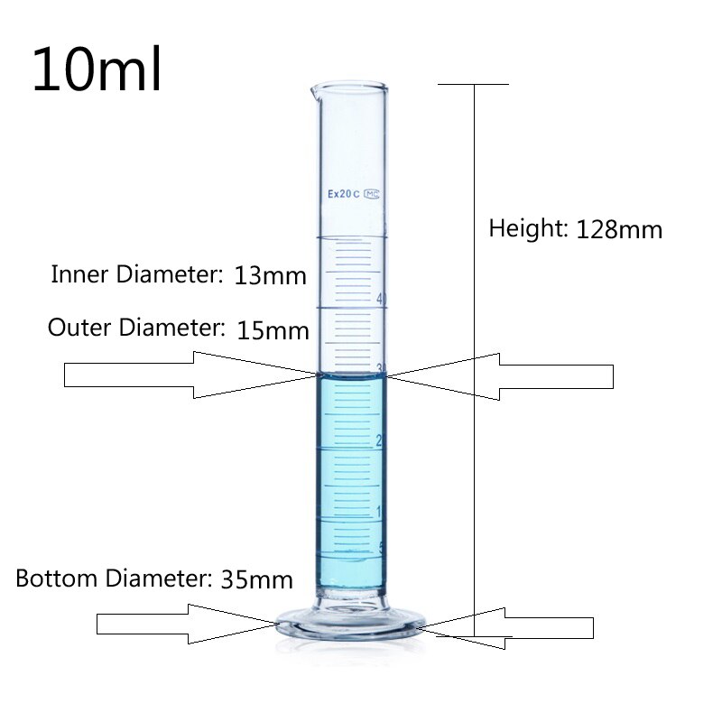 10 st/förpackning 10ml mätcylinder av graderad glasmätcylinder graderad cylinder kemiutrustning för laboratorieglas
