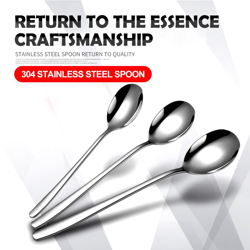 Stainless Steel Tableware Tea Spoon Ice Cream Dessert Spoon Picnic Dinnerware Kitchen Accessories Bar Tools Thicken Soup Spoons