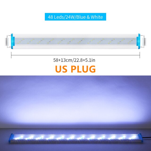 NICREW-Lámpara de Clip de luz LED delgada para acuario, iluminación LED azul y blanca, resistente al agua, brillante, 18-58cm: 58cm US Plug