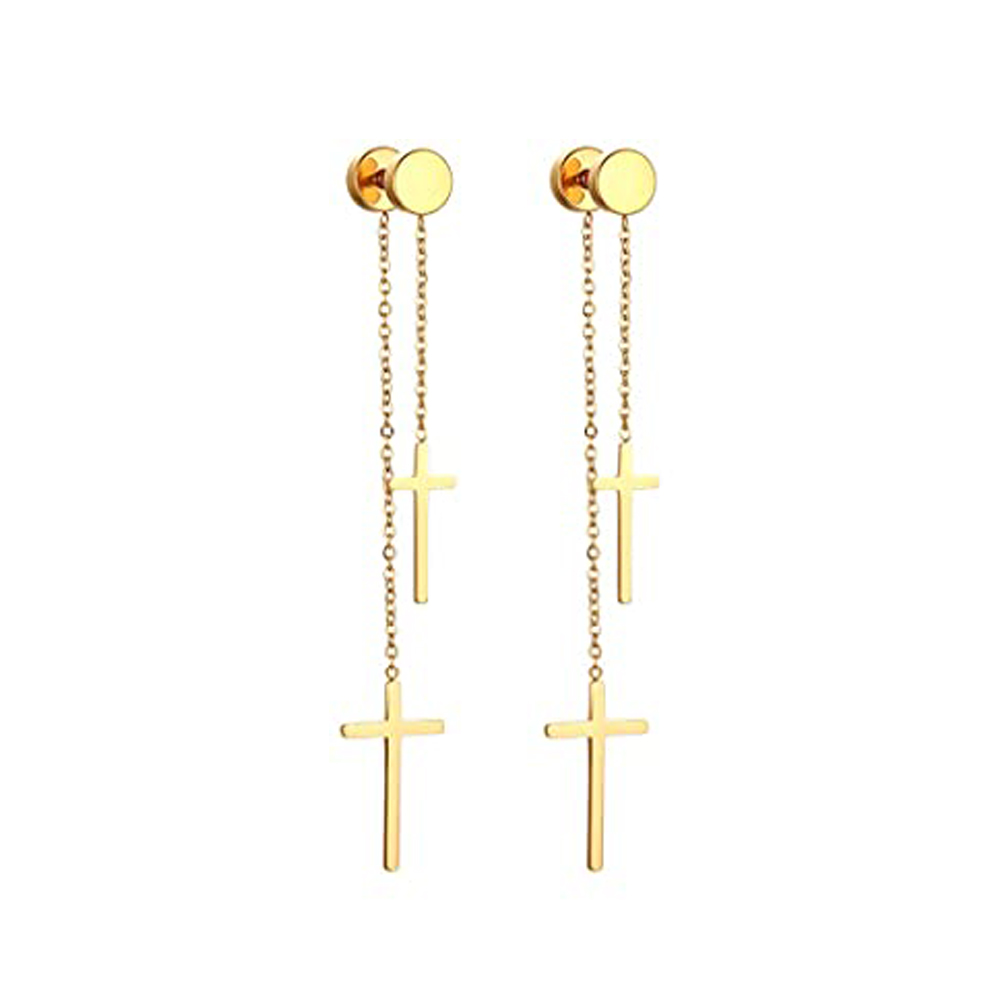 WKOUD-pendientes de aro con forma de cruz para hombre y mujer, joyería colgante, Color dorado, minimalista, delicado