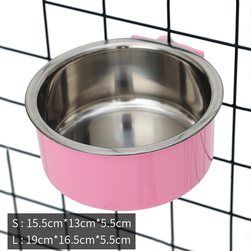 Gamelle pour chat hoopet suspendue pour chien, cage pour chat, mangeoire pour chiot, chaton, gamelles pour nourriture et eau pour animaux de compagnie, mangeoires pour chiens, fournitures pour animaux de compagnie: Rose / S