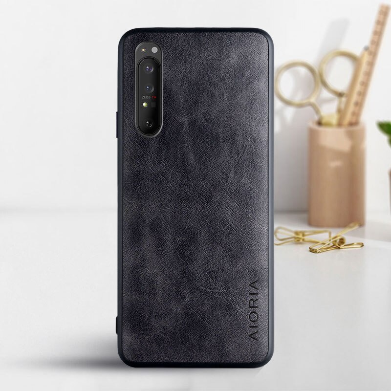 Pokrowiec na Sony Xperia 1 III funda luksusowa skórzana w stylu klasyczny z miękką obudową robić sony xperia 1 iii pokrowiec coque capa biznes hoesje: czarny
