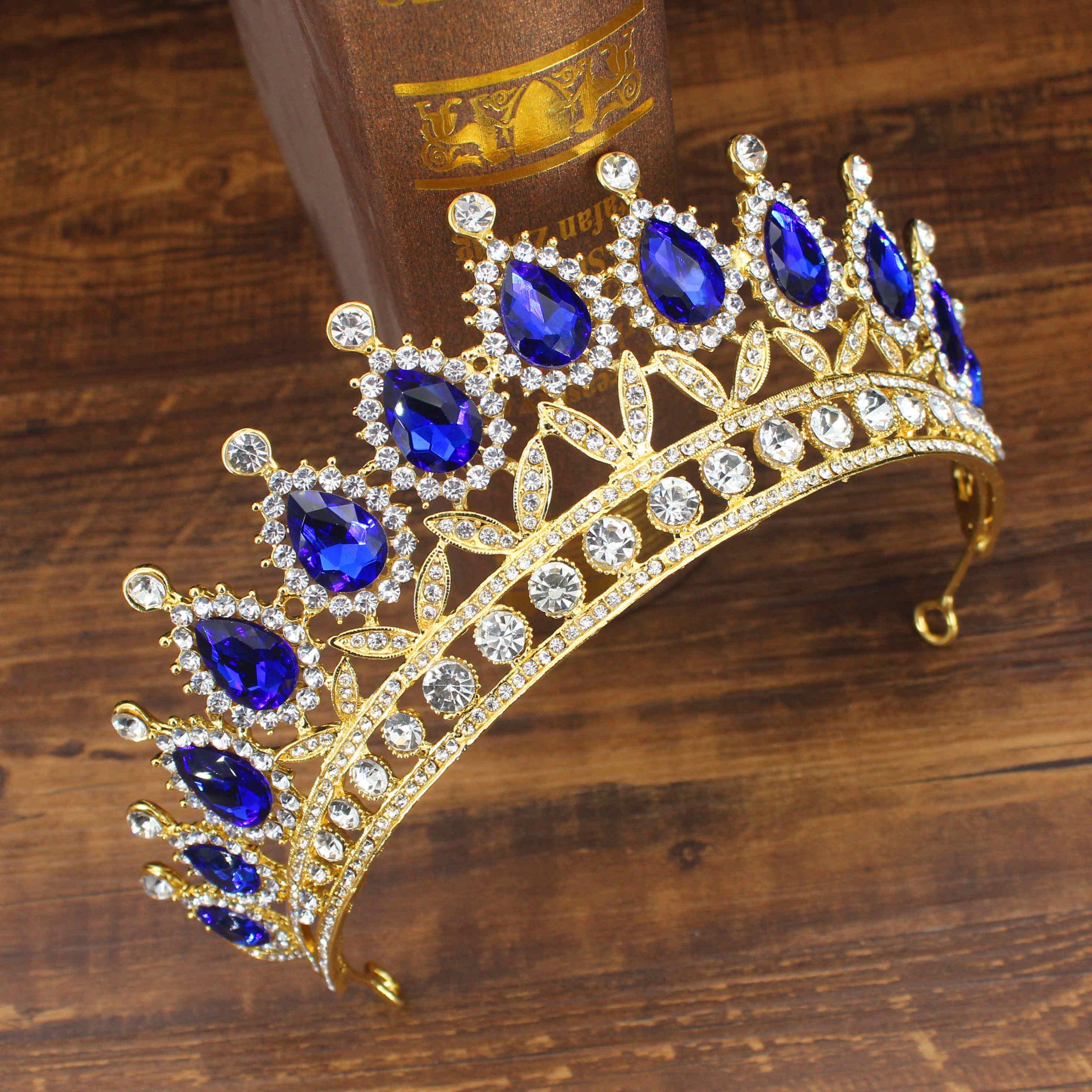 Wedding Bridal Tiara Crown Queen Sposa Oro Rosso di Cristallo Diadem Ornamenti Per Capelli Testa Accessori Dei Monili Delle Donne Pageant Copricapo: Gold 08