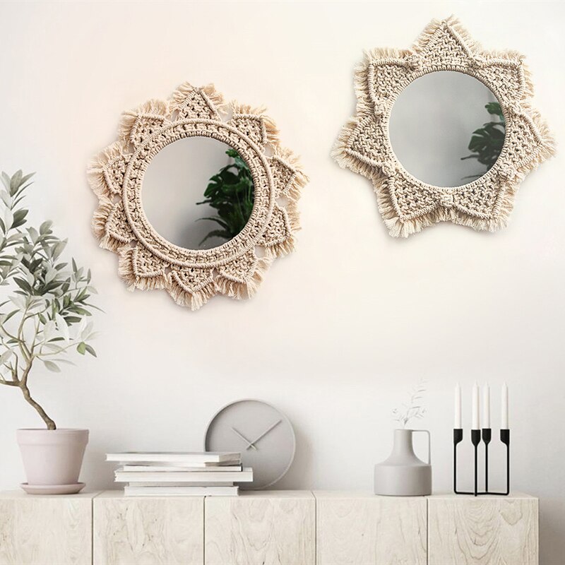 Espejo nórdico para cosméticos, espejo redondo montado en pared para baño, espejo decorativo montado en pared de habitación, espejos de pared
