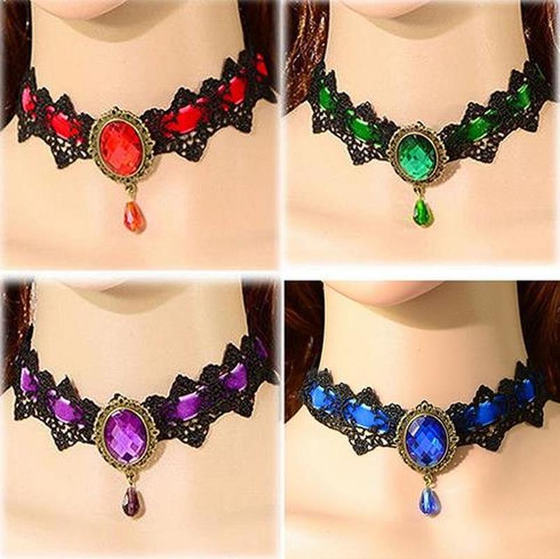 Halloween Sexy Gothic Chokers Crystal Black Lace Hals Collares Choker Ketting Vintage Victoriaanse Vrouwen Chocker Steampunk Sieraden